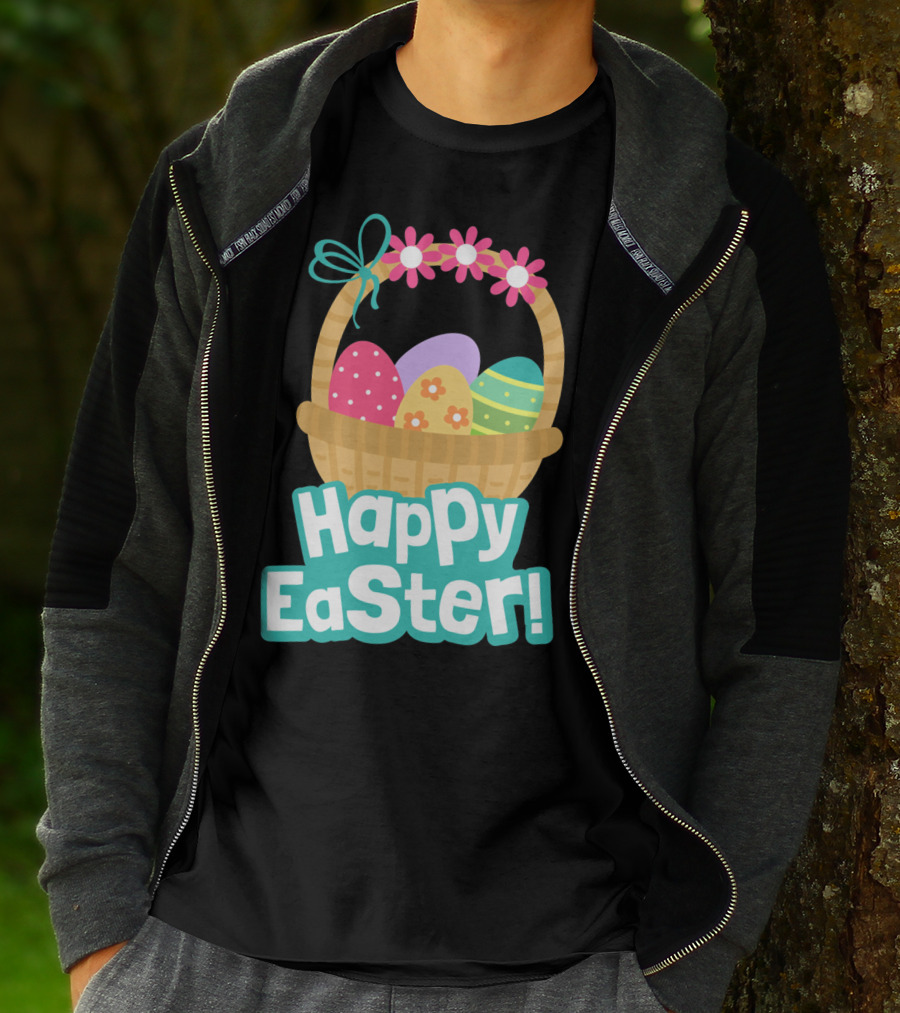 Happy Easter Basket Of Colorful Eggs And Flowers T-Shirt