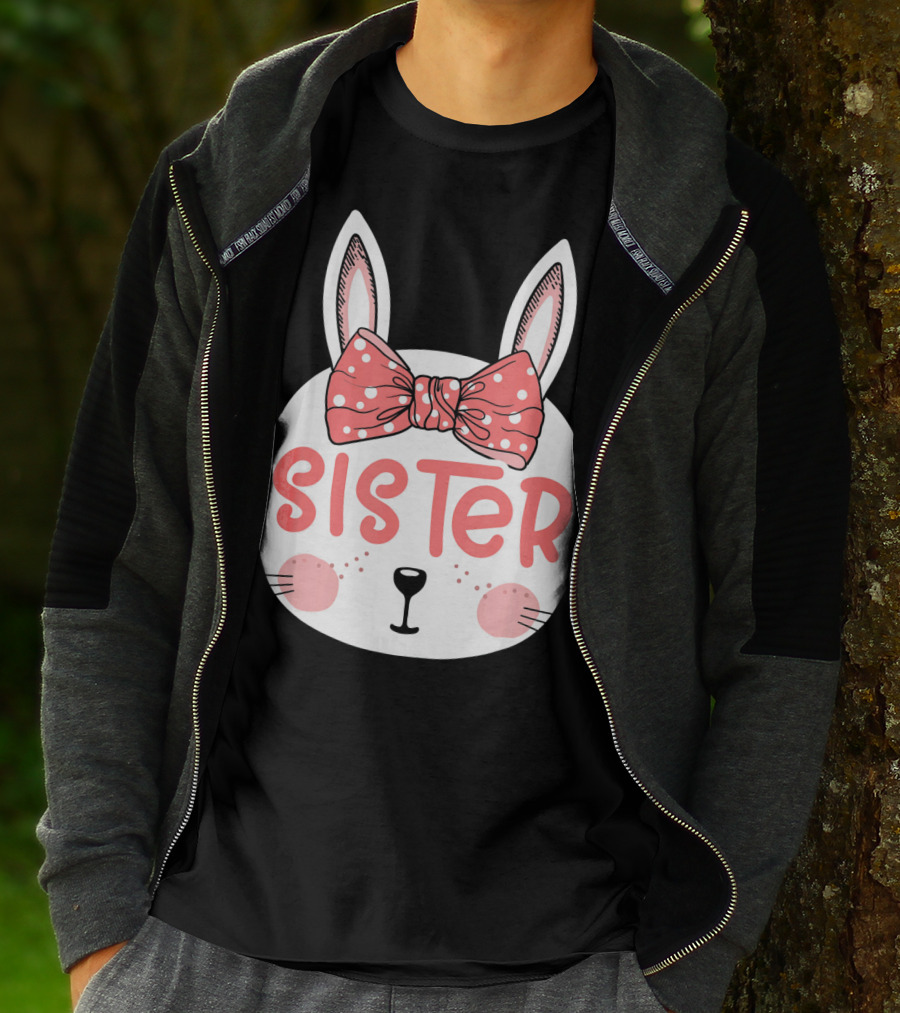 Sister Easter Bunny Pink Bow Easter Sunday T-Shirt