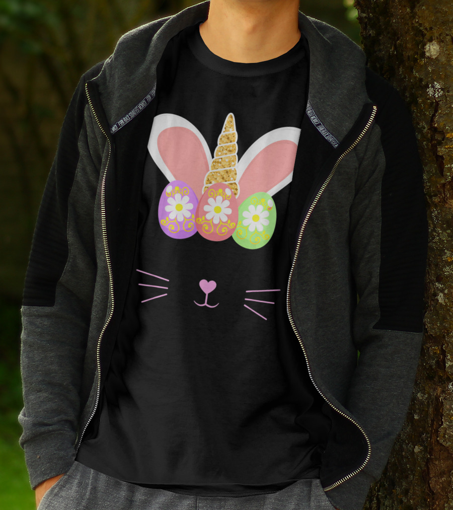 Unicorn Easter Girl Bunny Ears Eggs Whiskers T-Shirt