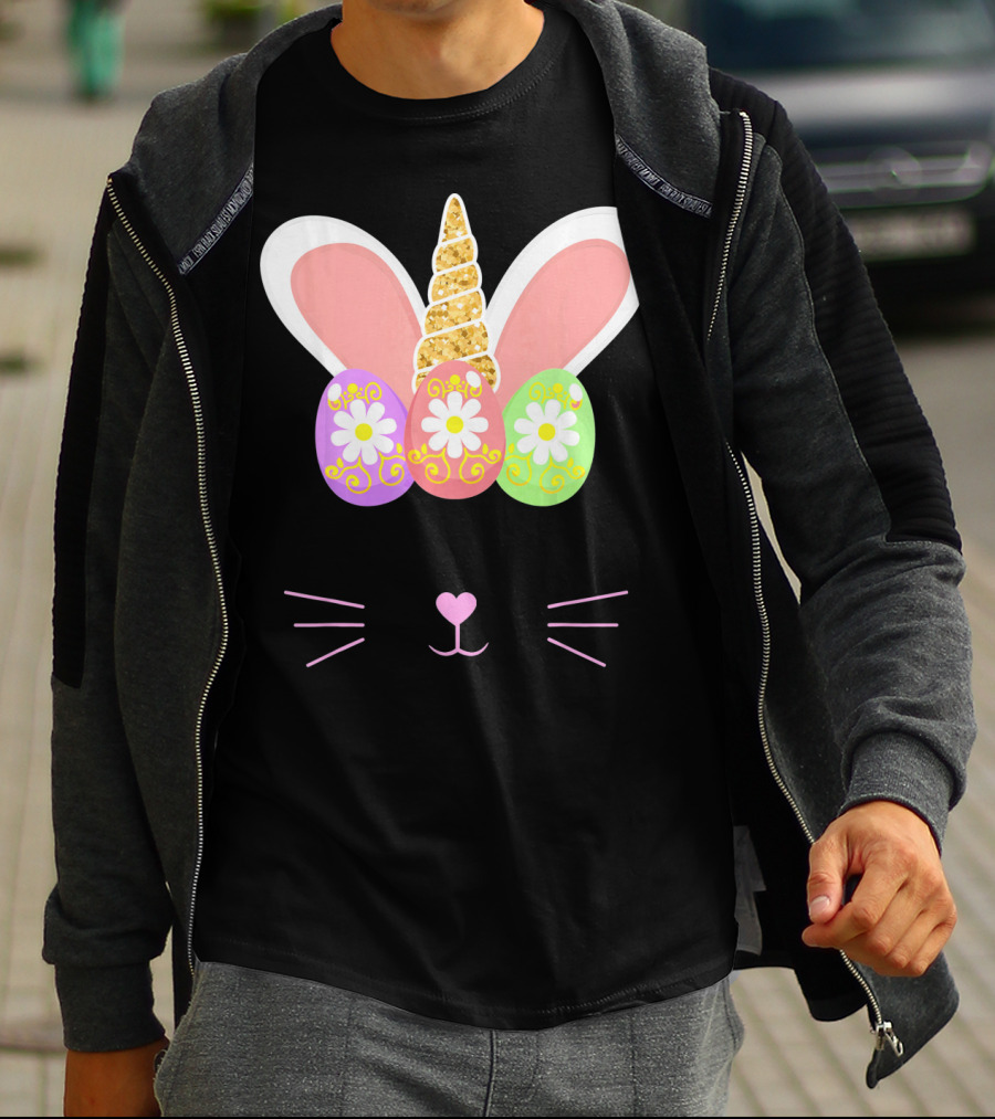 Unicorn Easter Girl Bunny Ears Eggs Whiskers T-Shirt