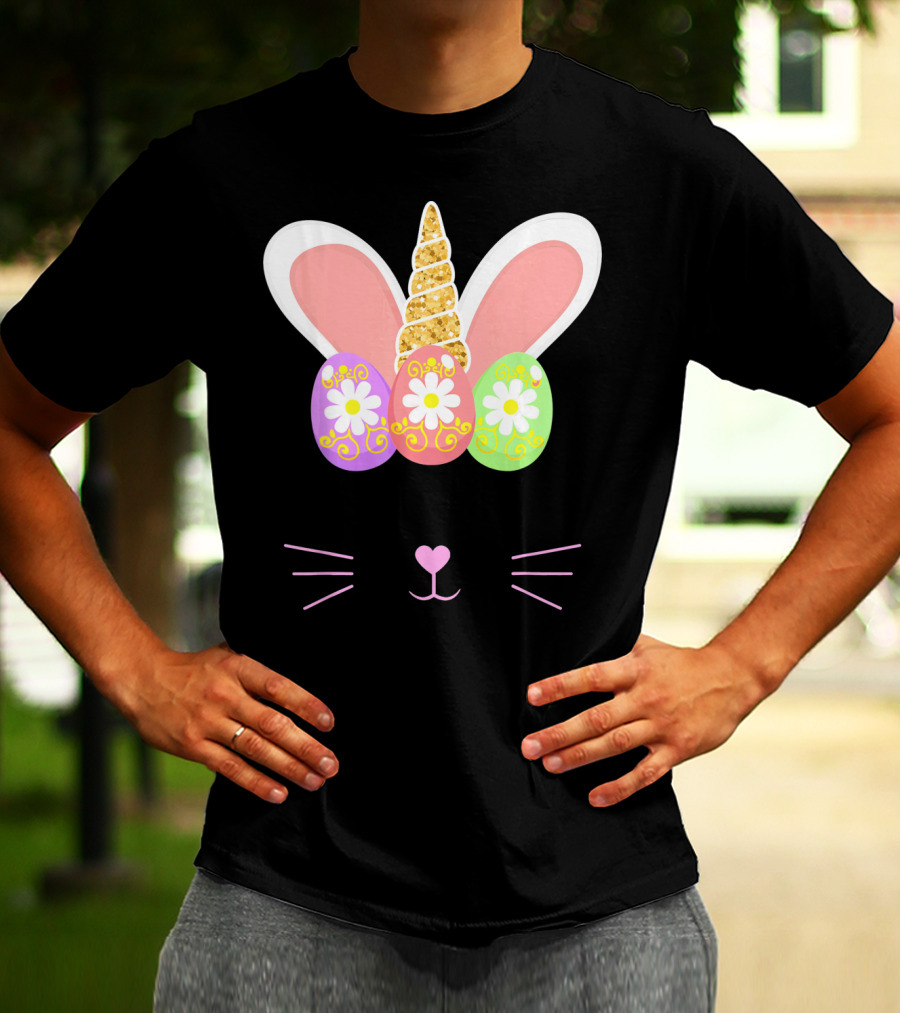 Unicorn Easter Girl Bunny Ears Eggs Whiskers T-Shirt