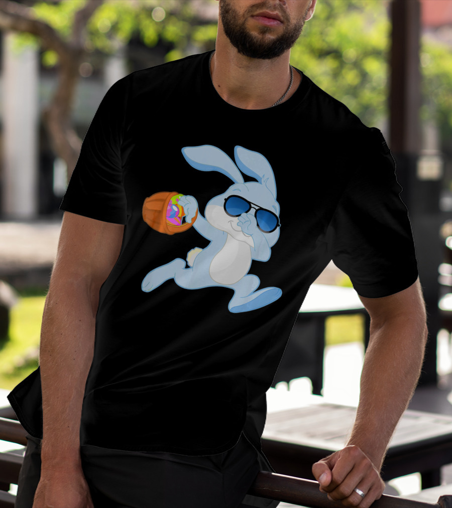 Easter Rabbit Sunglasses Holding Egg Basket T-Shirt