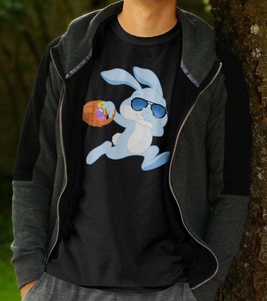 Easter Rabbit Sunglasses Holding Egg Basket T-Shirt