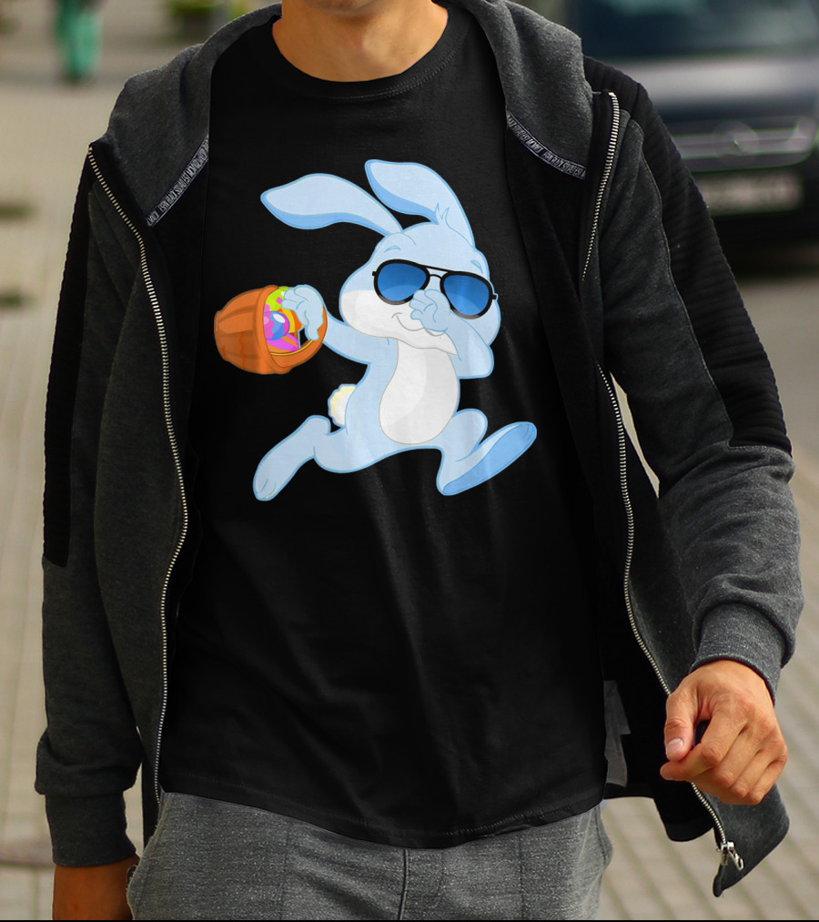 Easter Rabbit Sunglasses Holding Egg Basket T-Shirt