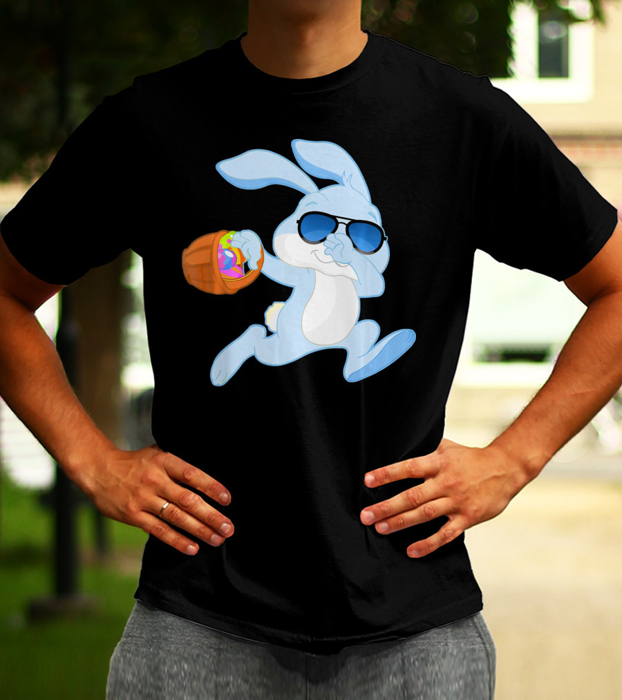 Easter Rabbit Sunglasses Holding Egg Basket T-Shirt