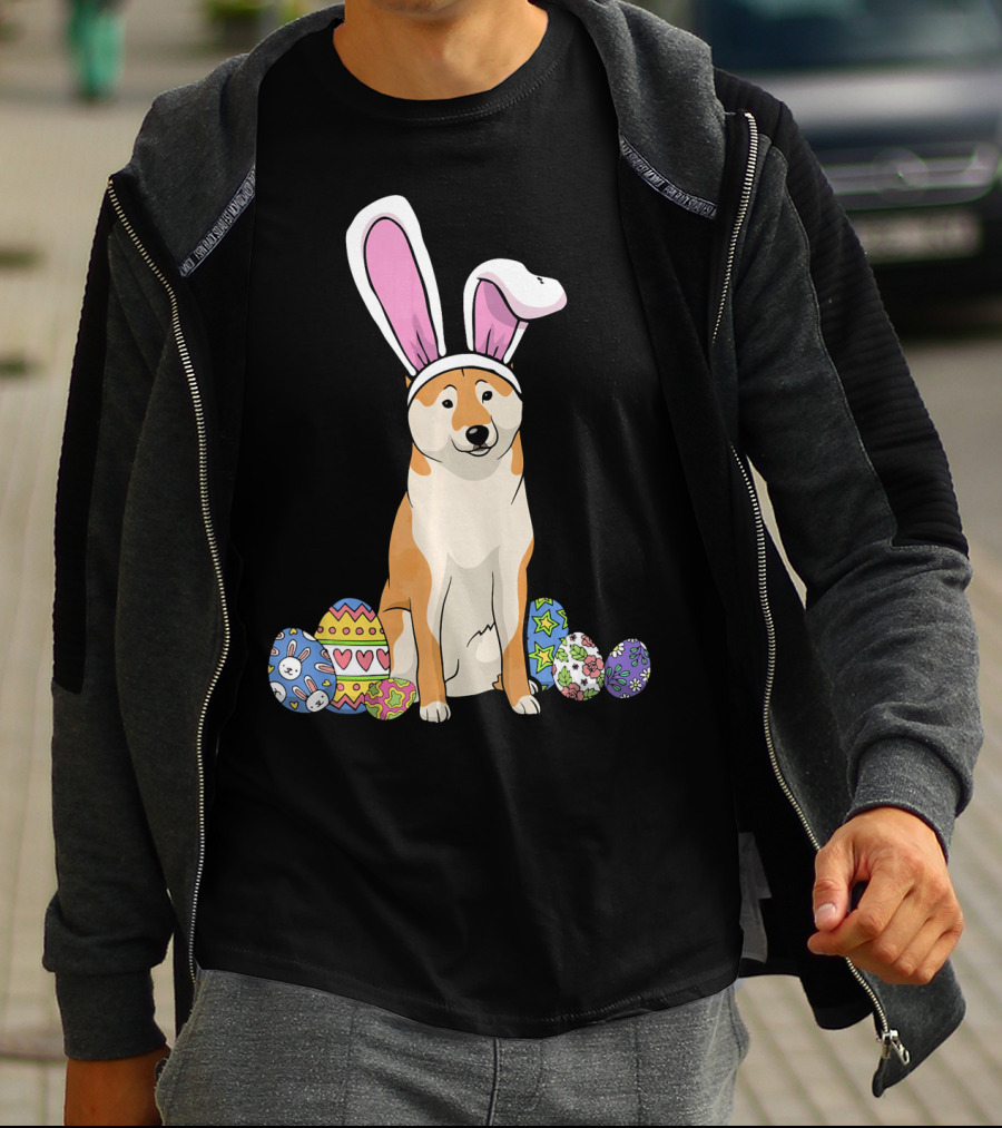 Shiba Inu With Bunny Ears And Colorful Easter Eggs T-Shirt
