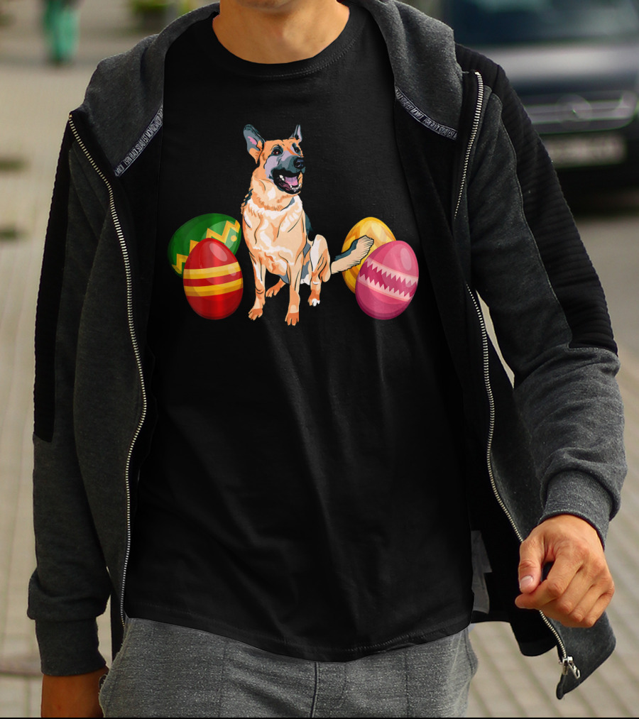 Funny Easter German Shepherd With Colorful Eggs T-Shirt