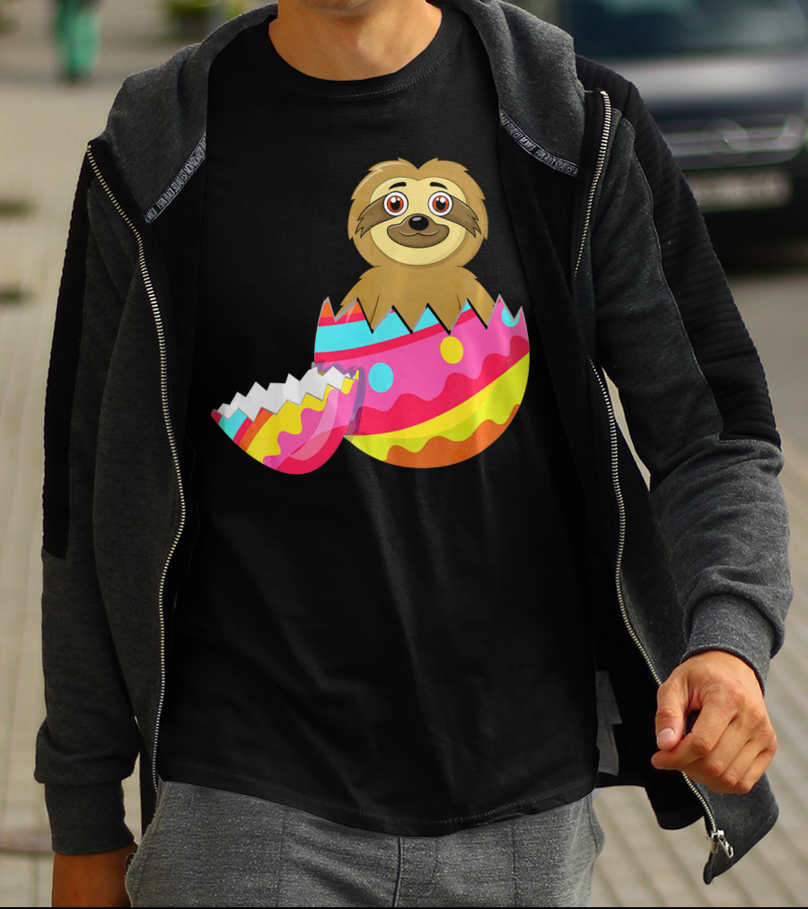 Funny Sloth Easter Egg Decorated Colorful Eggshell T-Shirt