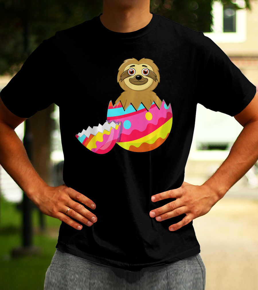 Funny Sloth Easter Egg Decorated Colorful Eggshell T-Shirt