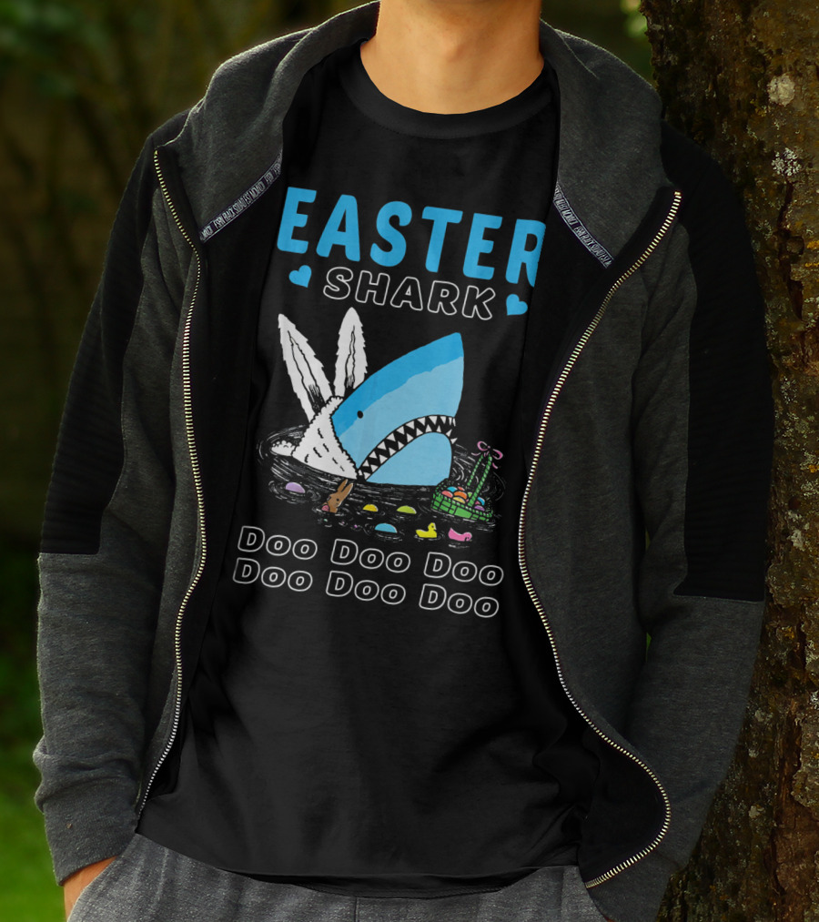 Easter Shark Doo Doo Doo Bunny Ears With Eggs And Basket T-Shirt
