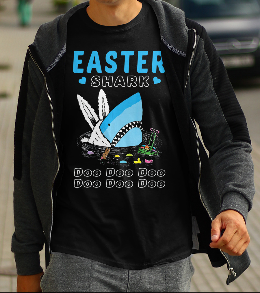 Easter Shark Doo Doo Doo Bunny Ears With Eggs And Basket T-Shirt