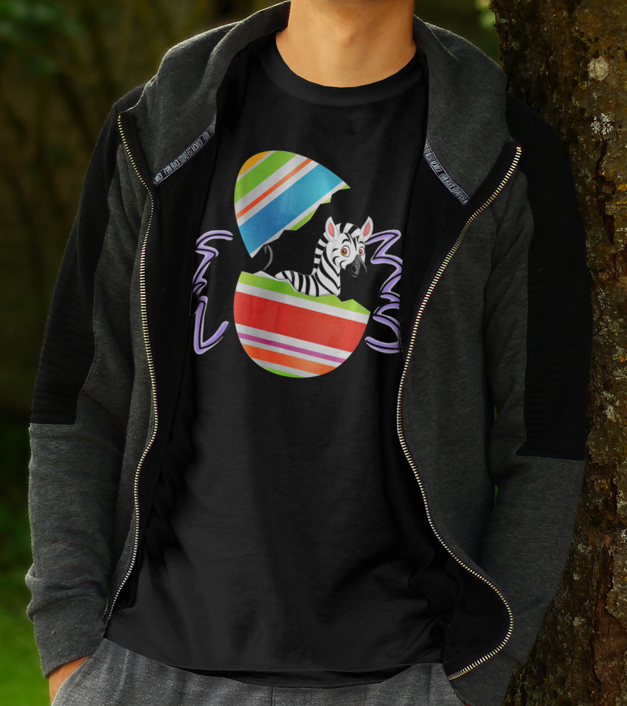 Funny Easter Zebra Surprising Colorful Egg Burst T-Shirt