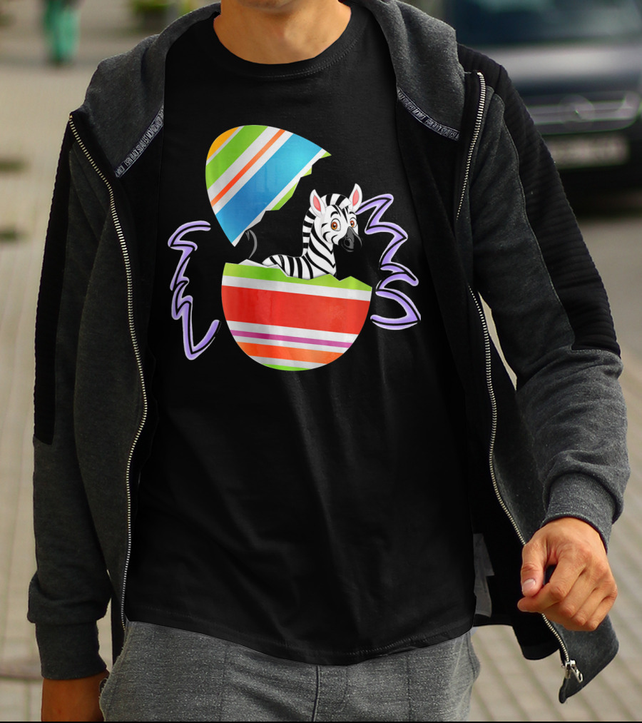 Funny Easter Zebra Surprising Colorful Egg Burst T-Shirt