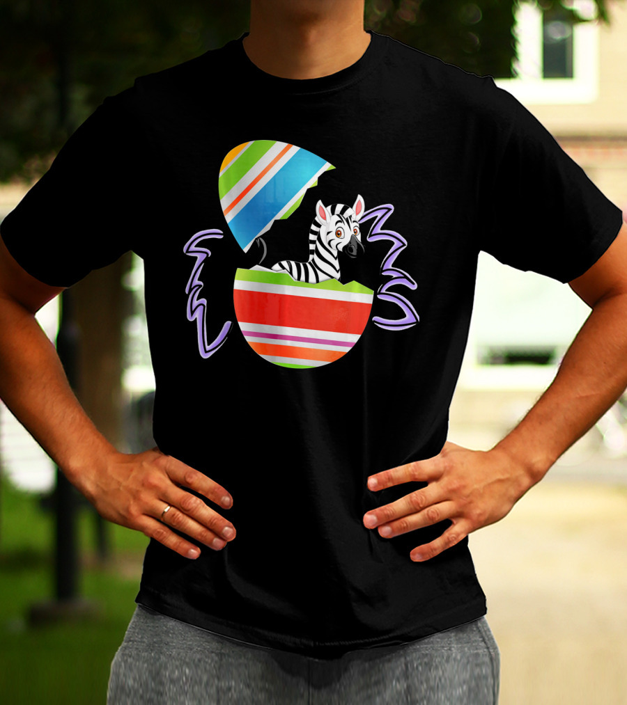 Funny Easter Zebra Surprising Colorful Egg Burst T-Shirt