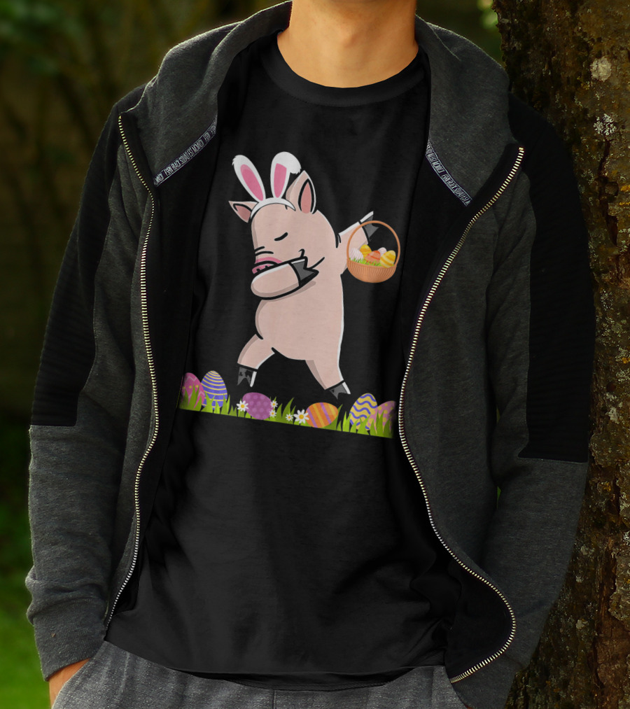 Dabbing Mini Pig With Easter Basket And Colorful Eggs Happy Easter Day T-Shirt