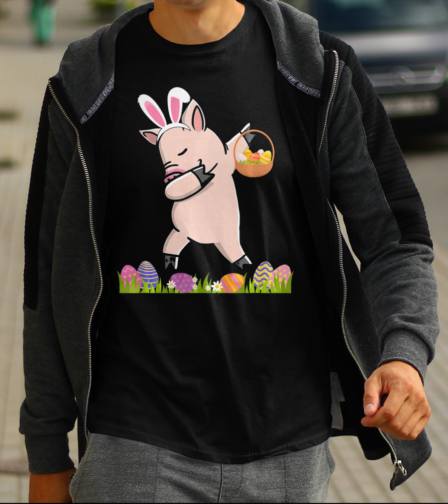 Dabbing Mini Pig With Easter Basket And Colorful Eggs Happy Easter Day T-Shirt