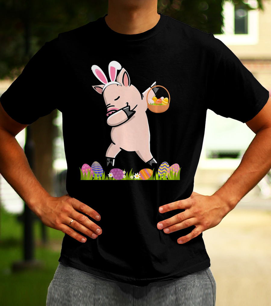 Dabbing Mini Pig With Easter Basket And Colorful Eggs Happy Easter Day T-Shirt
