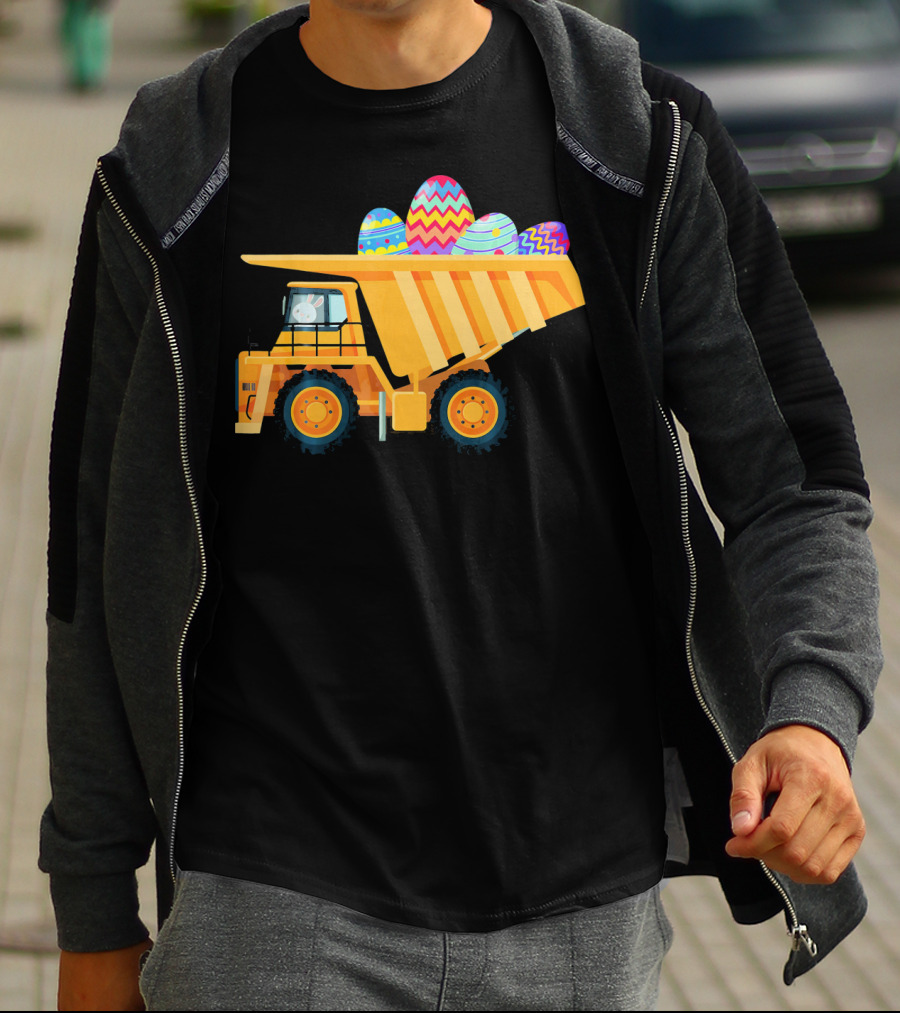Easter Day Dump Truck With Colorful Eggs And Bunny Driver T-Shirt