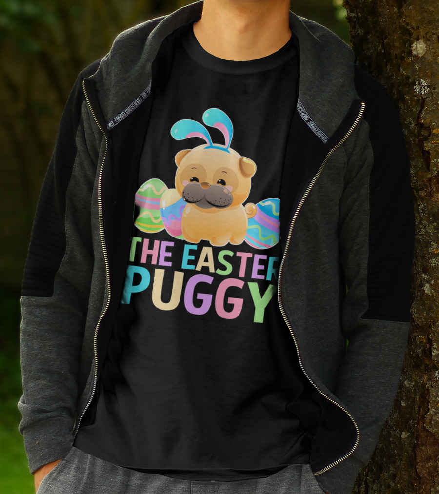 The Easter Puggy Pug Dog With Bunny Ears And Colorful Eggs T-Shirt