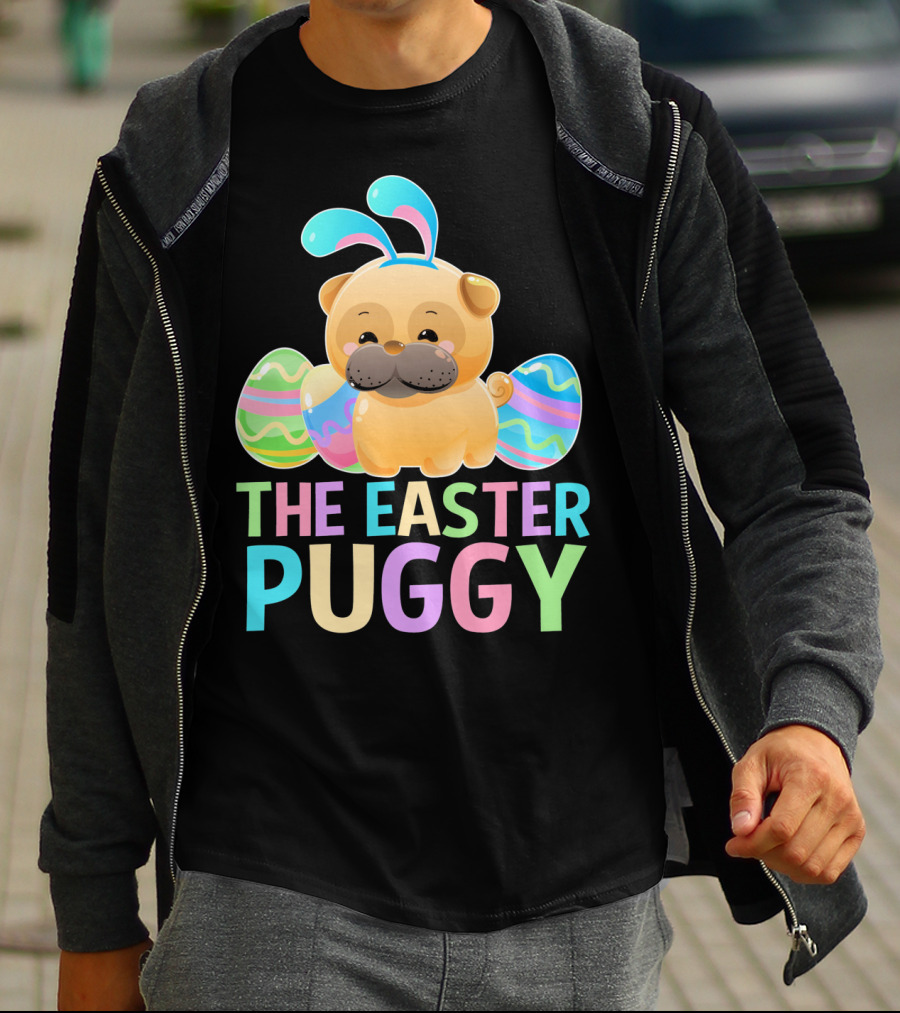 The Easter Puggy Pug Dog With Bunny Ears And Colorful Eggs T-Shirt