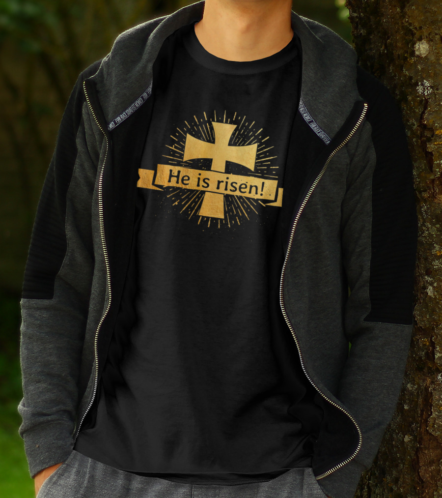 He Is Risen Easter Christian Gold Cross T-Shirt