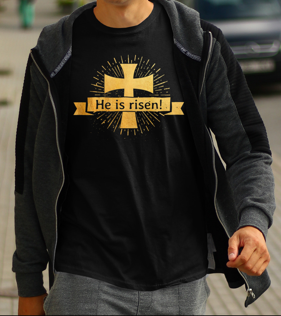 He Is Risen Easter Christian Gold Cross T-Shirt
