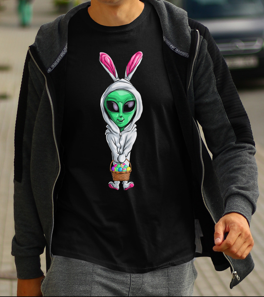 Easter Alien Bunny Costume With Basket Of Colorful Eggs T-Shirt