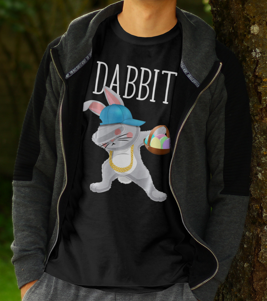 Dabbit Dabbing Easter Bunny With Hip Hop Style And Basket Of Eggs T-Shirt