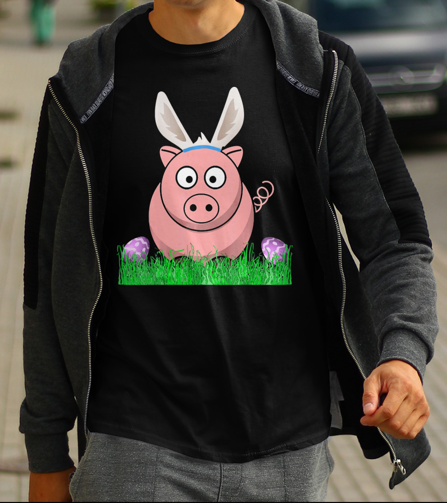 Easter Bunny Piglet With Eggs And Grass T-Shirt