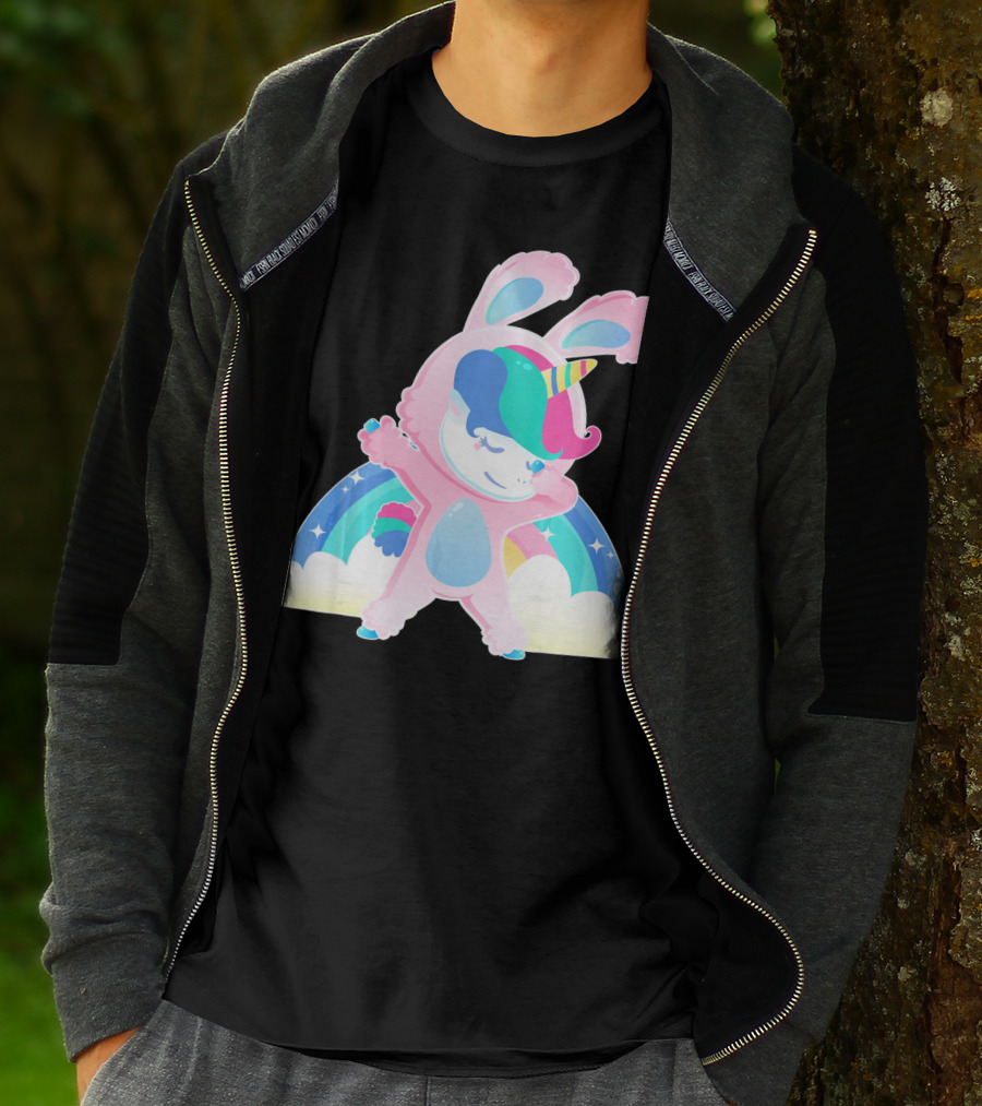Unicorn Bunny Rabbit Costume Easter Rainbow Wings T-Shirt