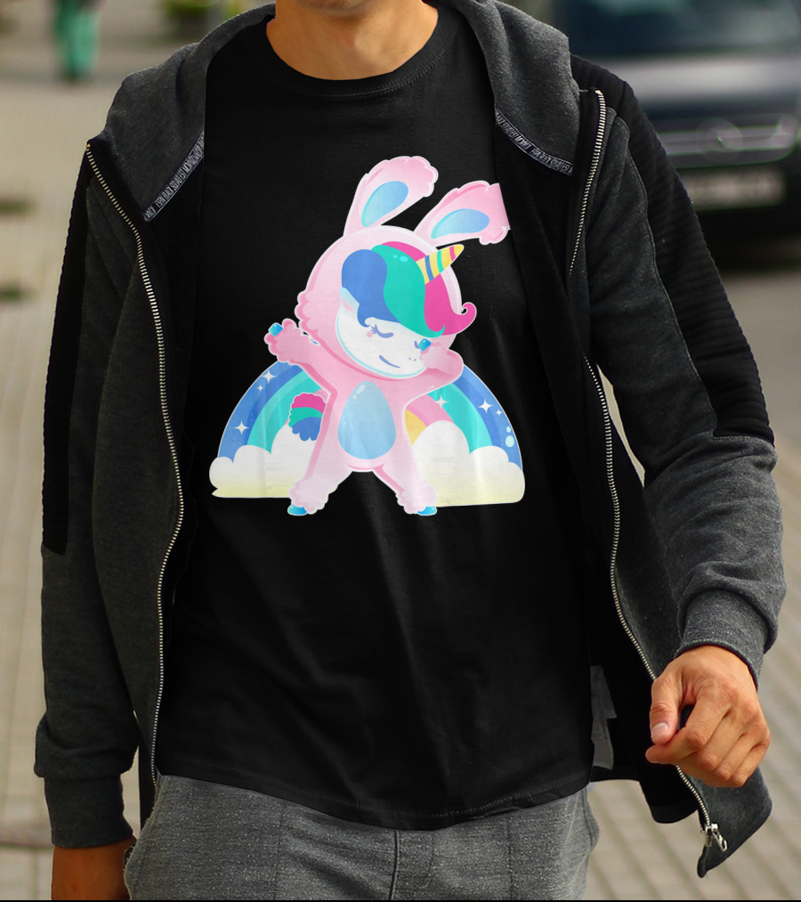 Unicorn Bunny Rabbit Costume Easter Rainbow Wings T-Shirt