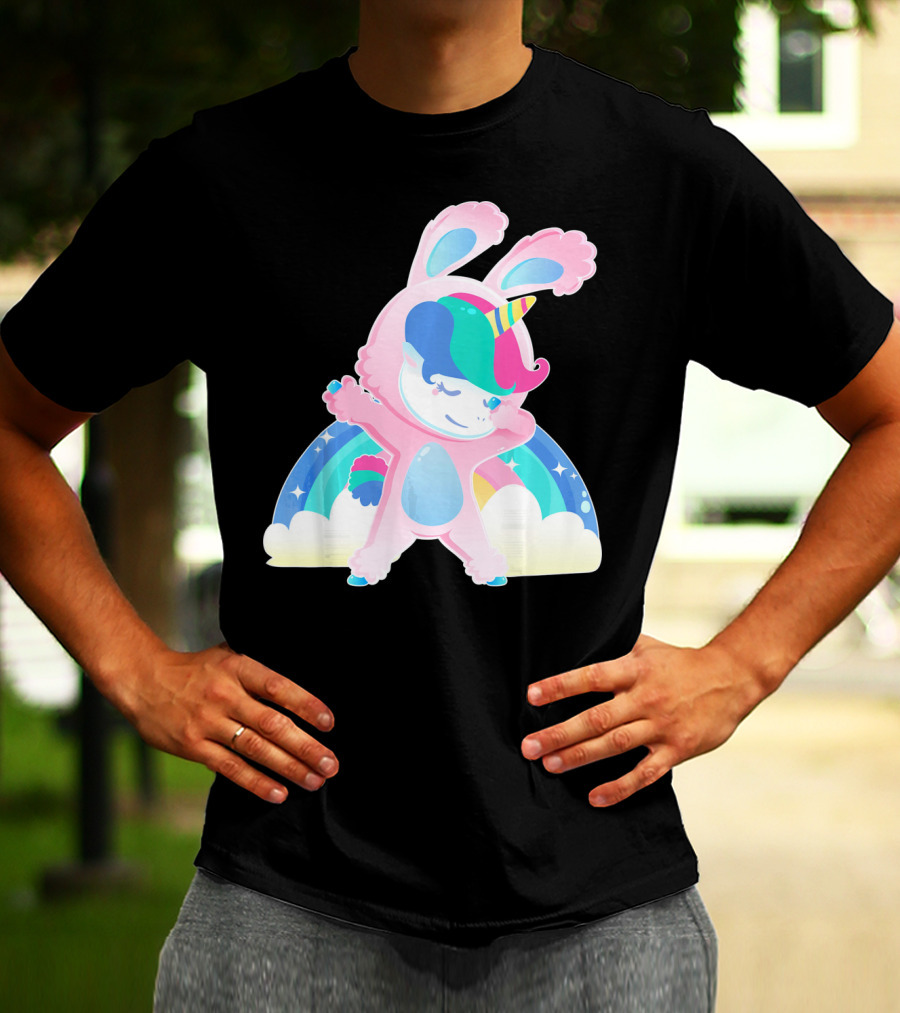 Unicorn Bunny Rabbit Costume Easter Rainbow Wings T-Shirt