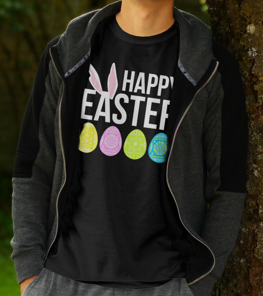 Happy Easter Bunny Ears Colorful Eggs T-Shirt