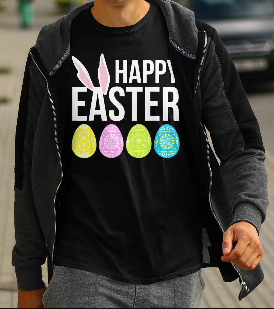 Happy Easter Bunny Ears Colorful Eggs T-Shirt