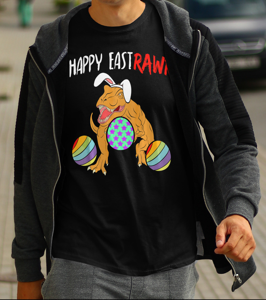 Happy Eastrawr Dinosaur Easter With Bunny Ears And Colorful Eggs T-Shirt
