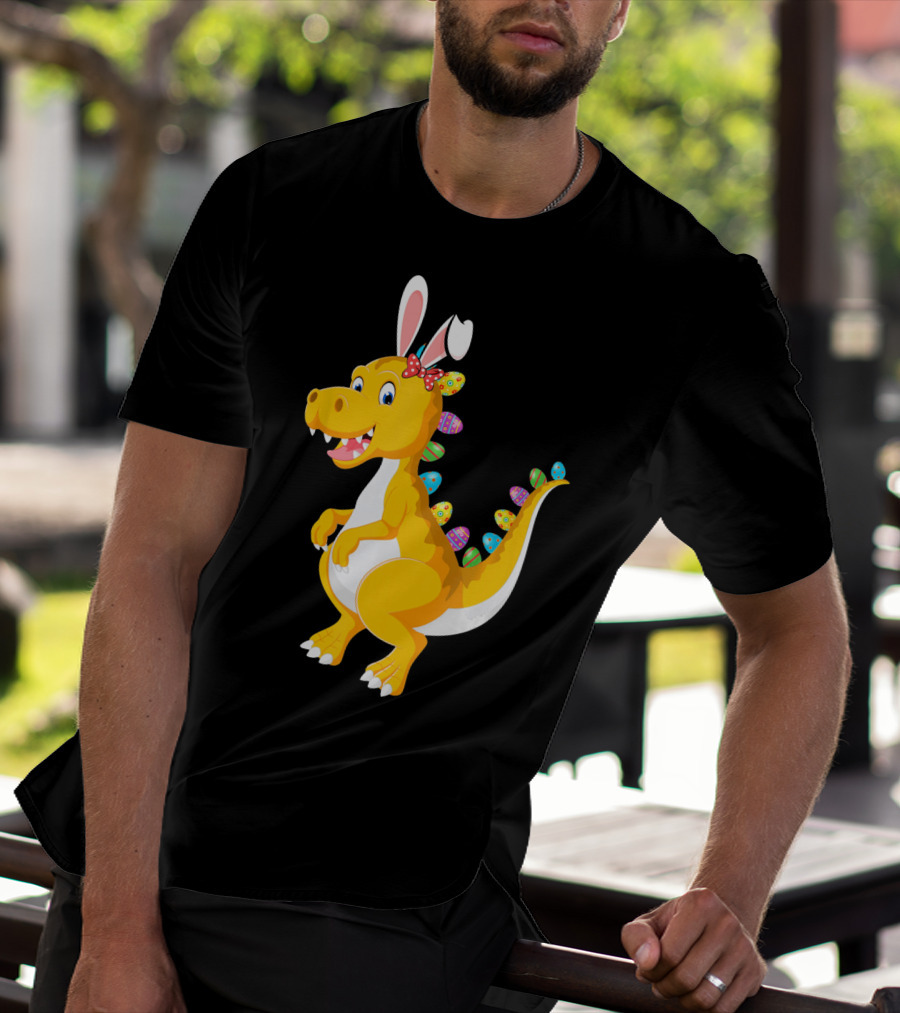 Dinosaur Rex With Bunny Ears And Easter Eggs T-Shirt