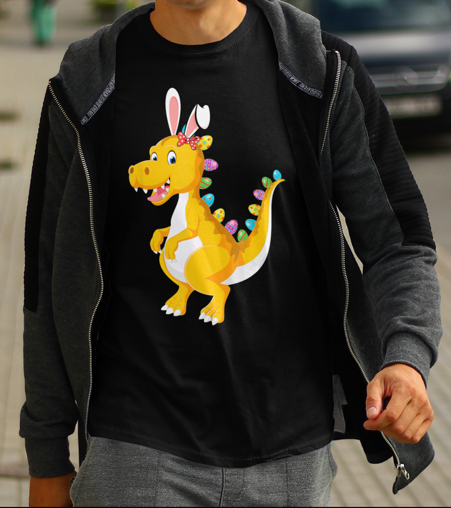 Dinosaur Rex With Bunny Ears And Easter Eggs T-Shirt