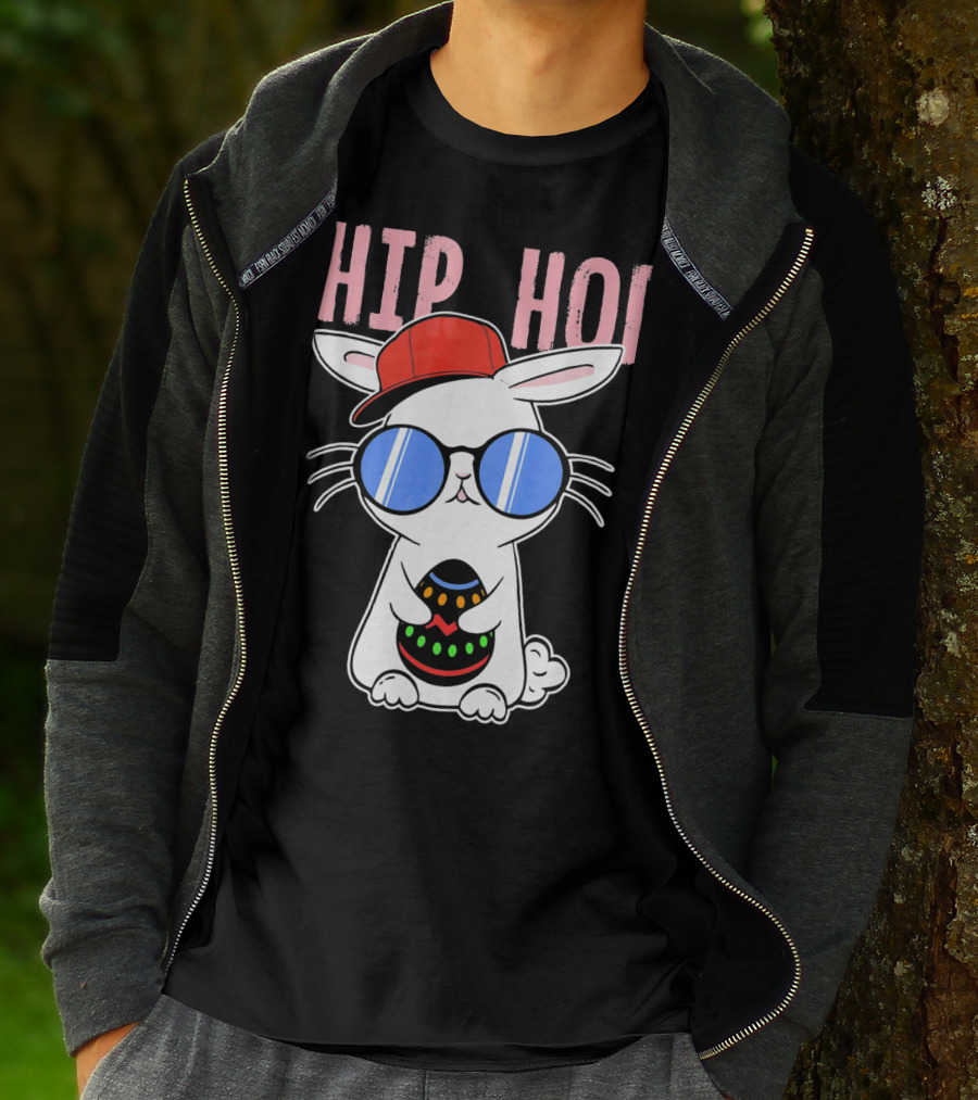 Cool Hip Hop Easter Bunny With Eggs In Sunglasses And Cap T-Shirt