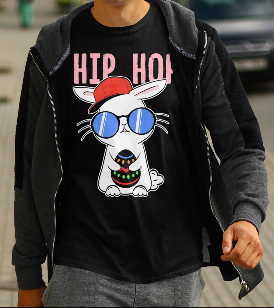 Cool Hip Hop Easter Bunny With Eggs In Sunglasses And Cap T-Shirt