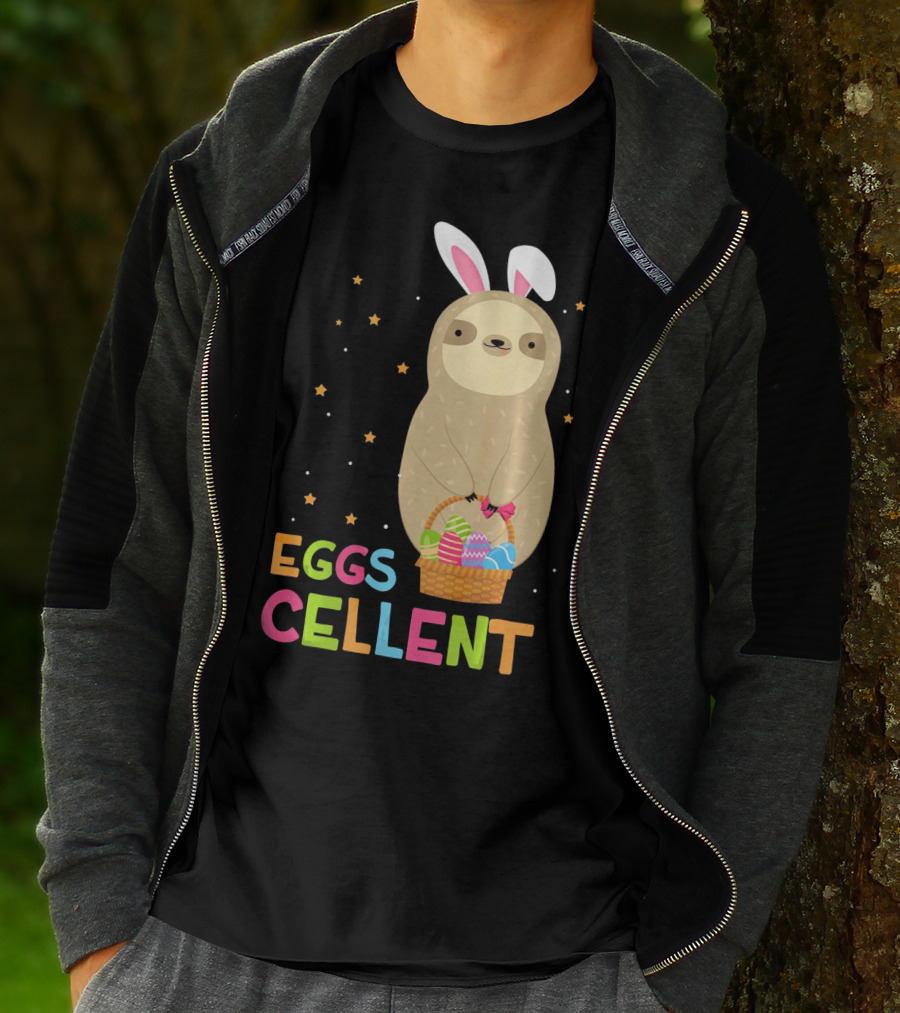 Sloth In Bunny Ears Holding Easter Eggs Cellent Basket T-Shirt