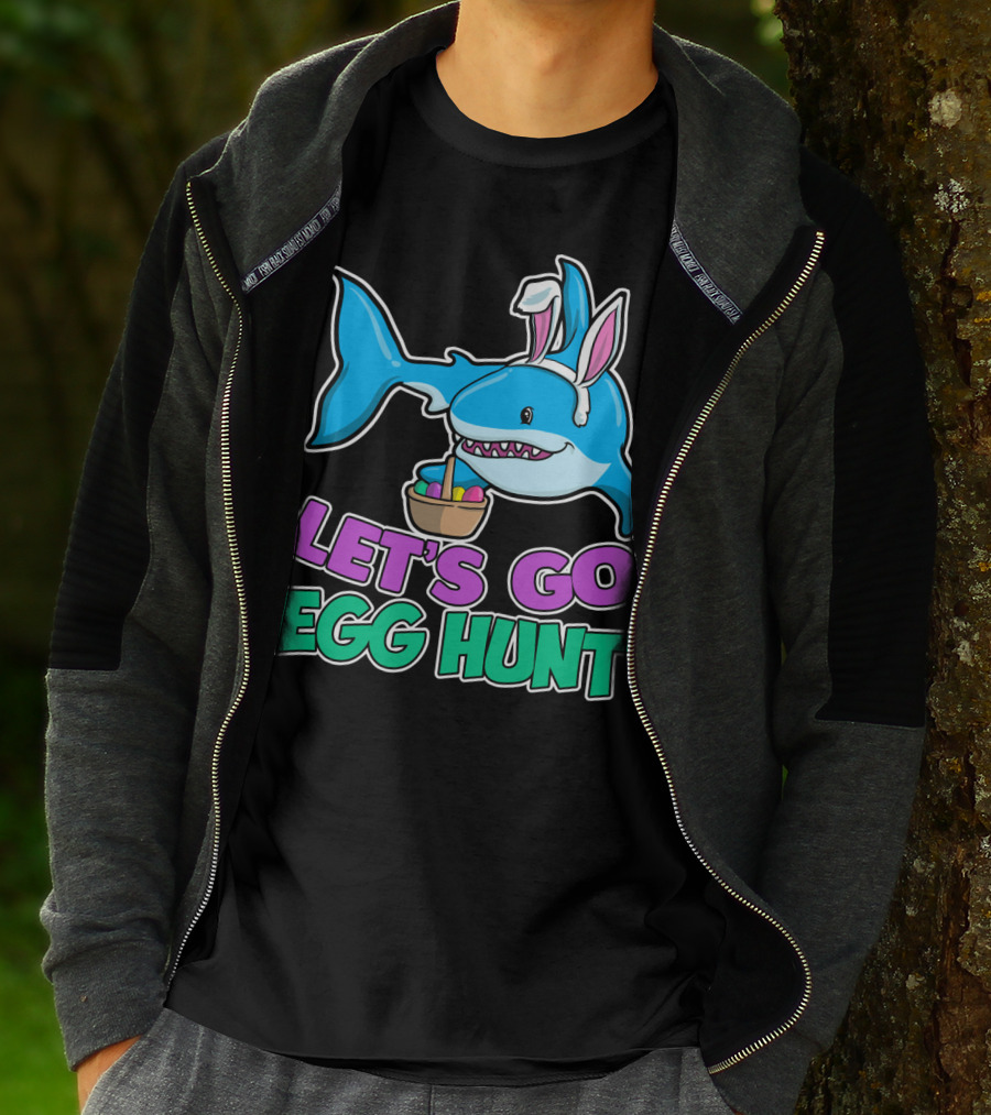 Let's Go Egg Hunt Happy Easter Shark With Easter Eggs Basket T-Shirt