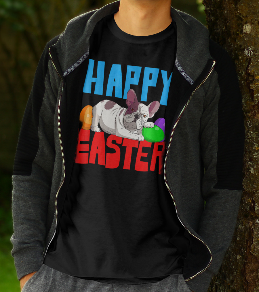 Happy Easter French Bulldog With Colorful Eggs T-Shirt
