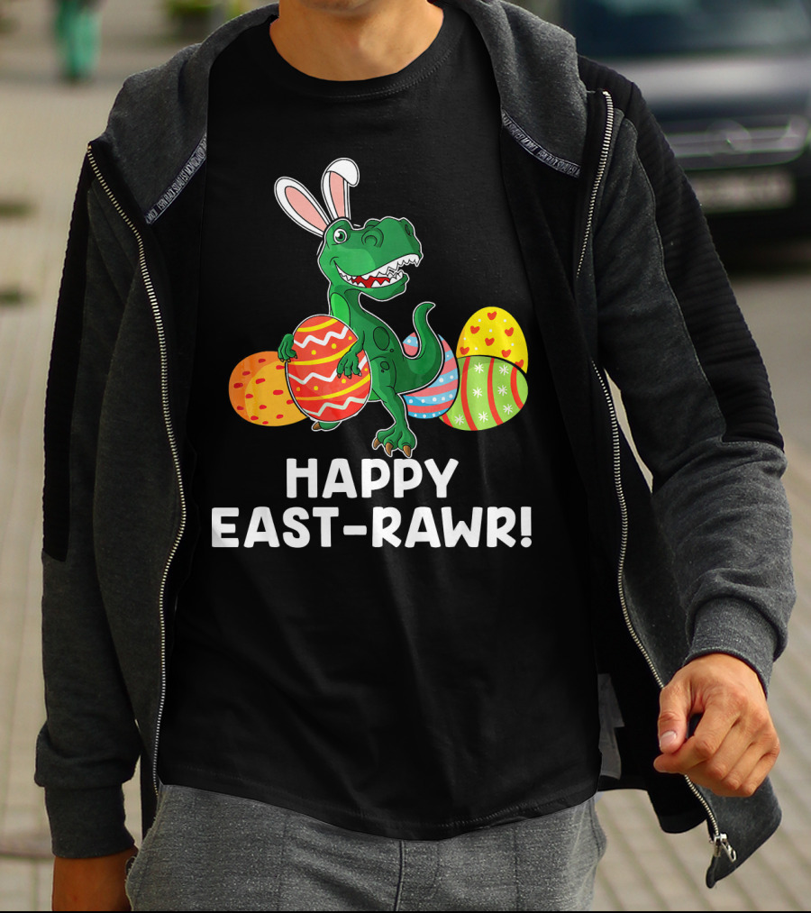 Happy East-Rawr Rex Bunny With Easter Eggs T-Shirt