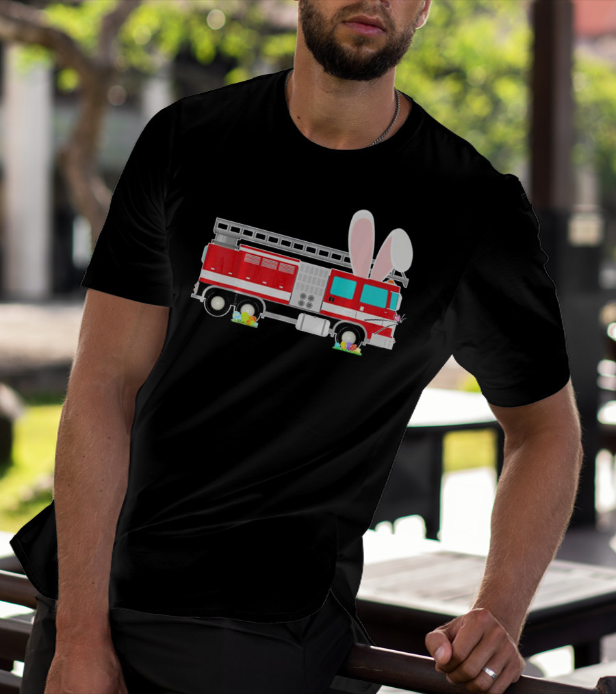 Easter Bunny Ear Fire Truck With Eggs And Carrots T-Shirt