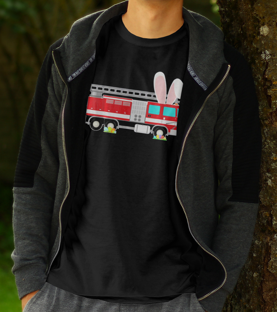 Easter Bunny Ear Fire Truck With Eggs And Carrots T-Shirt