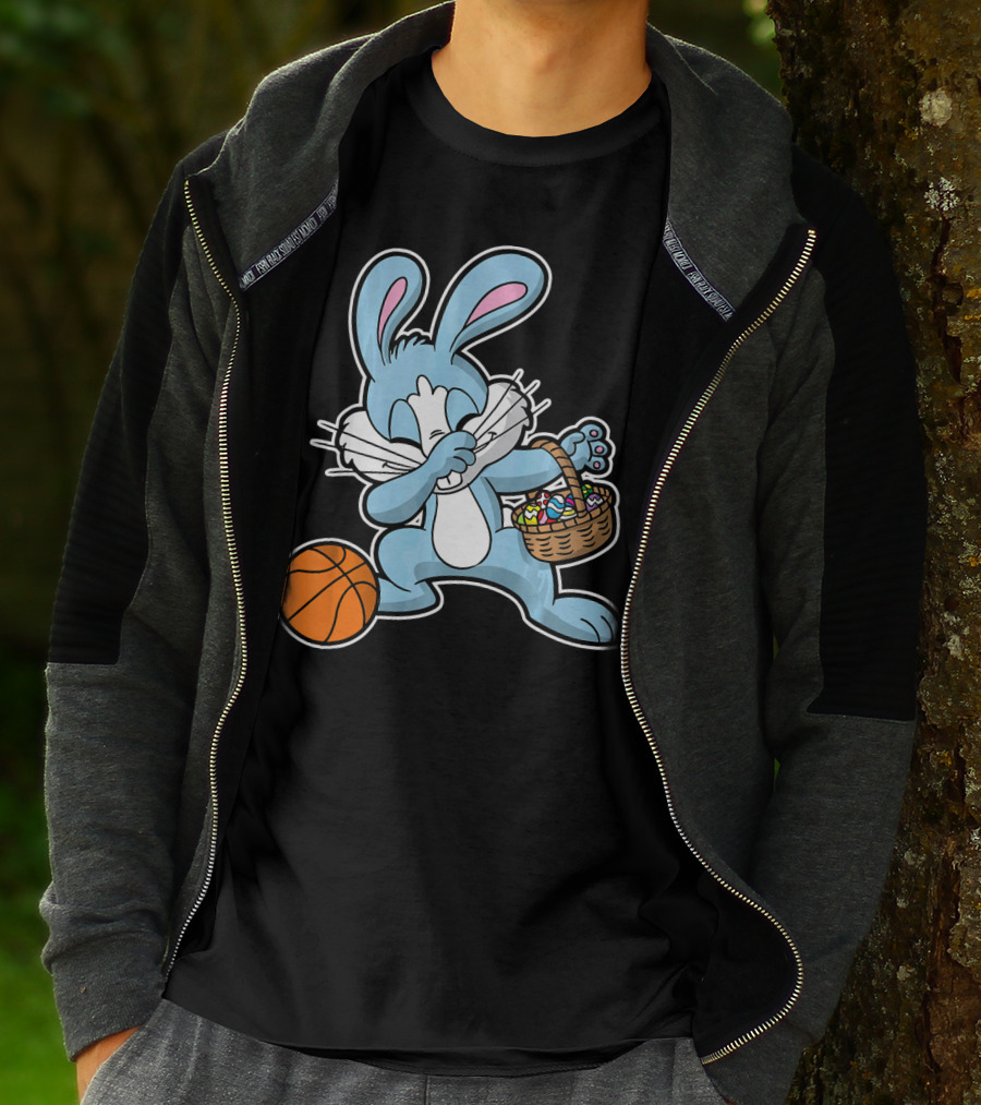 Dabbing Easter Bunny With Basketball And Basket Of Eggs T-Shirt