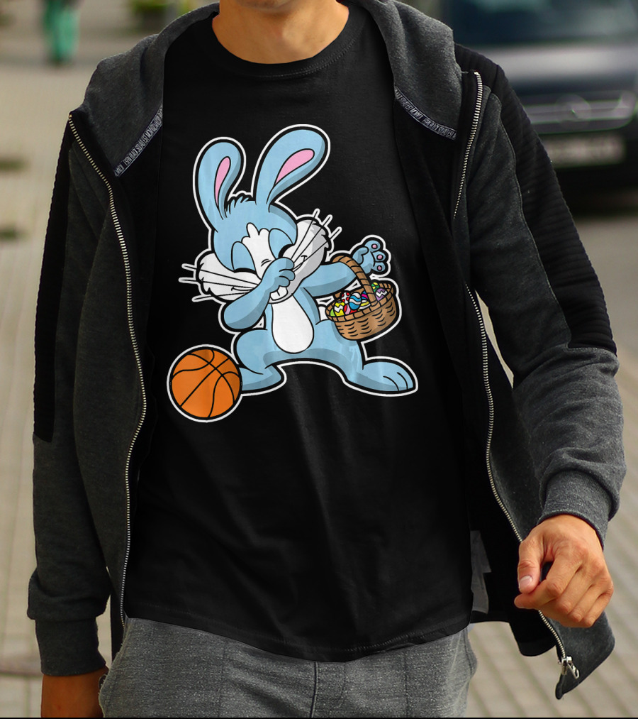Dabbing Easter Bunny With Basketball And Basket Of Eggs T-Shirt