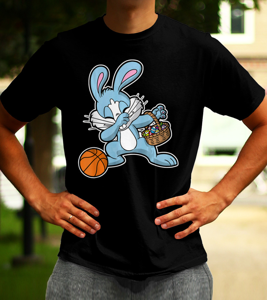 Dabbing Easter Bunny With Basketball And Basket Of Eggs T-Shirt
