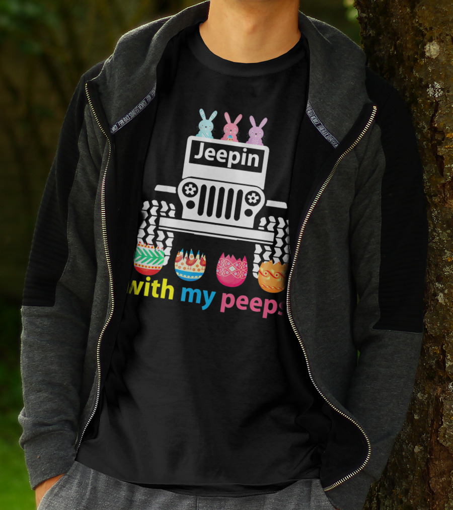 Jeepin With My Peeps Rabbit Riding Jeep Easter Eggs T-Shirt