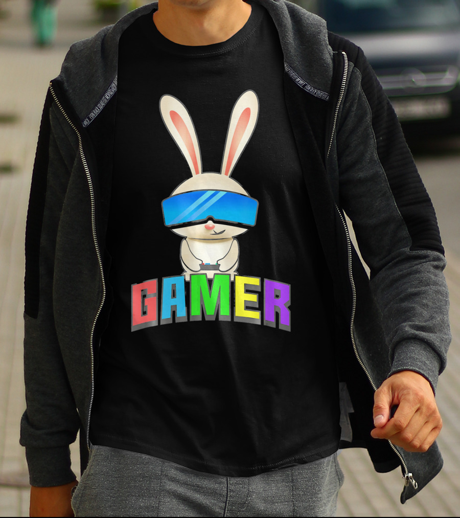 Gamer Easter Bunny With VR Headset And Controller T-Shirt